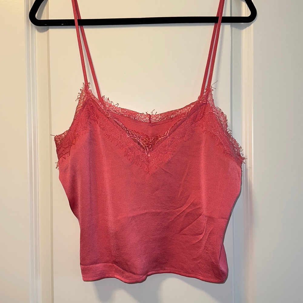 OPEN EDIT lace trimmed pink satin cami
